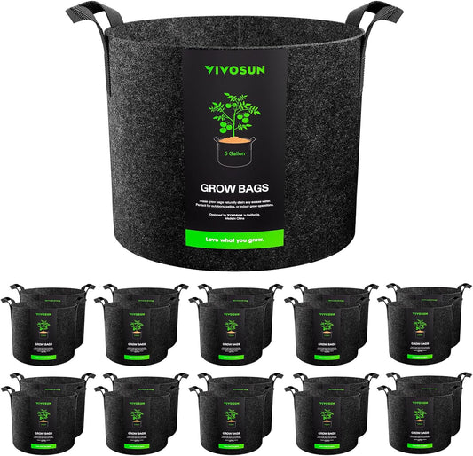VIVOSUN 20-Pack Heavy Duty 5 Gallon Grow Bags - Thickened Nonwoven Fabric Pots with Handles | Black