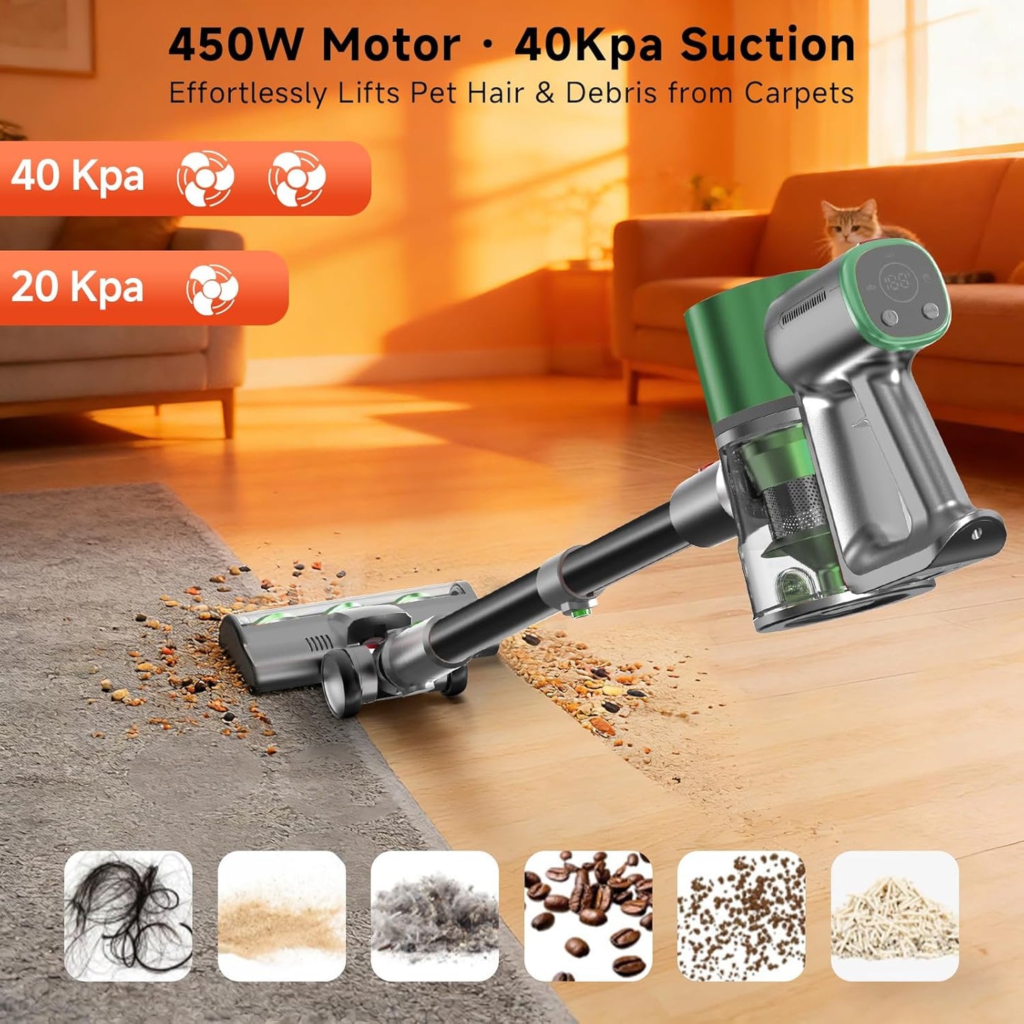 Skiennix Cordless Stick Vacuum Cleaner - Lightweight Handheld Design with 45-Minute Battery Life | Ideal for Pet Hair and Hardwood Floors