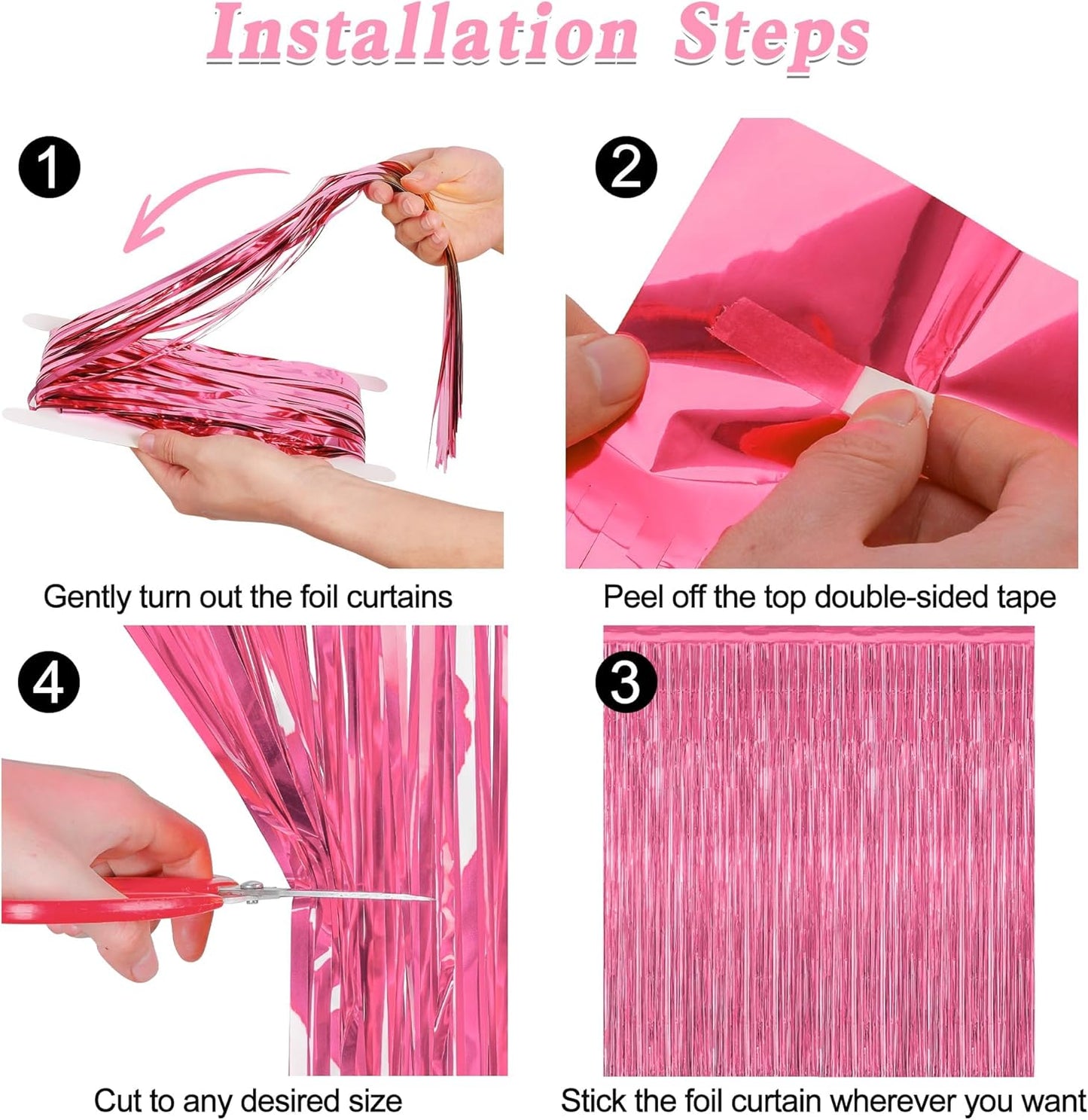 Skiennix Pink Backdrop - 8 Pack Metallic Foil Curtains for Birthday & Valentine's Day | 3.28 FT x 7.05 FT