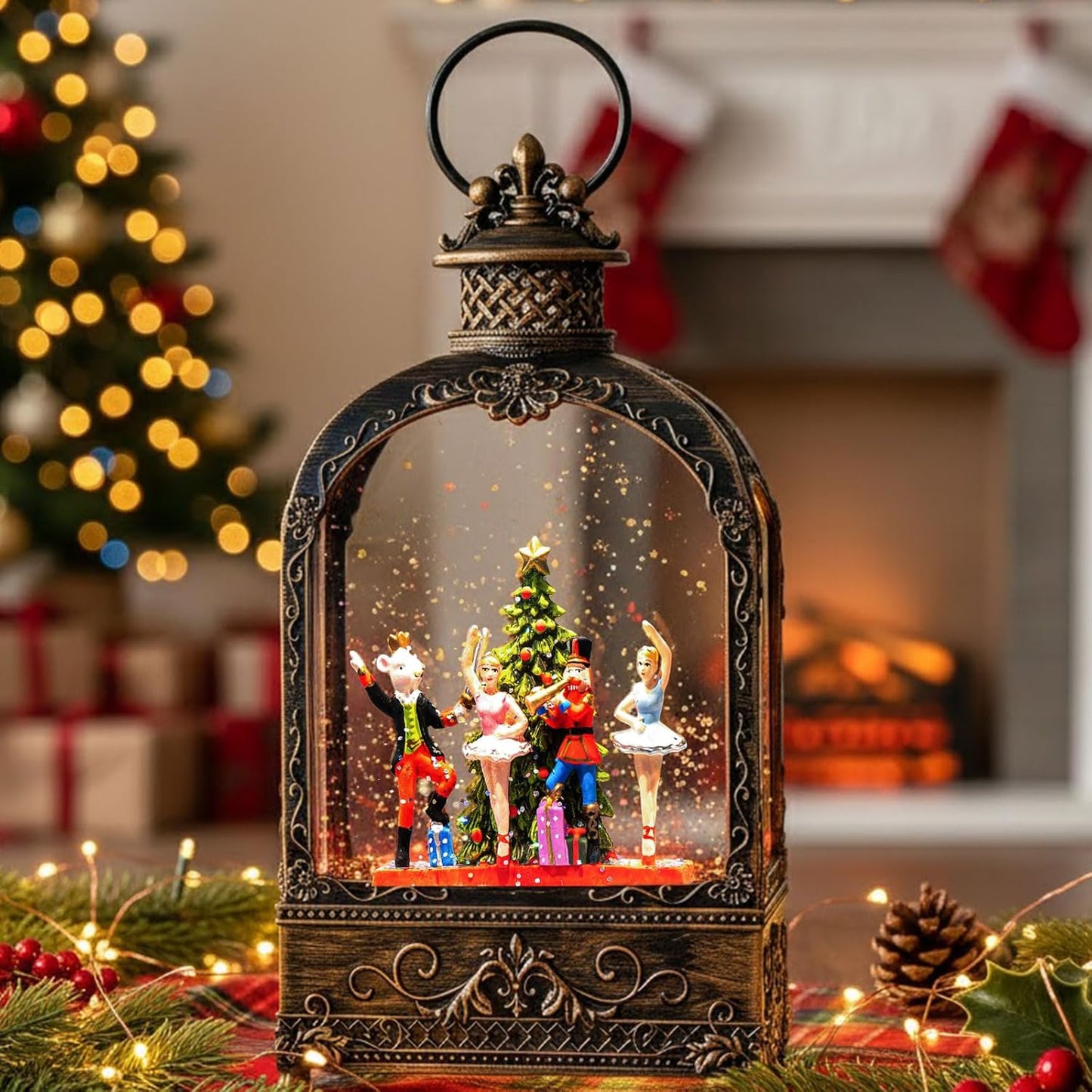 Nutcracker Christmas Snow Globe Lantern - Musical Soldier Scene | 6H Timer, USB/Battery Operated