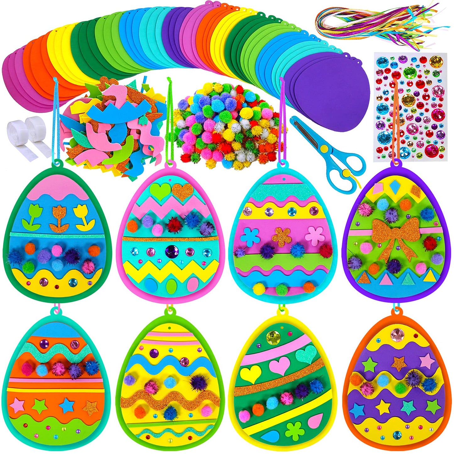 Winlyn 24 Sets Easter Craft Kits Easy Spring Crafts DIY 3D Egg Ornaments Decorations Egg Foam Stickers Easter Arts and Crafts for Kids Home Classroom Activities Party Favors Art Project