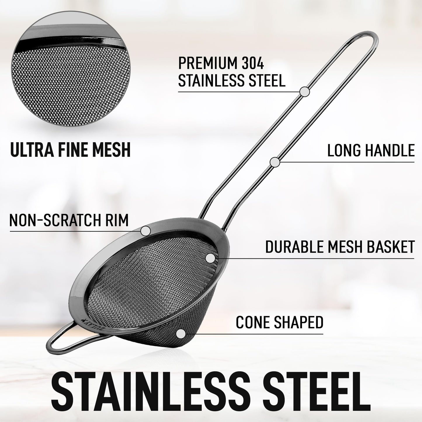 Zulay Stainless Steel Small Strainer - Effective Cone Shaped Cocktail Strainer For Cocktails, Tea Herbs, Coffee & Drinks - Fine Mesh Strainer That Is Rust Proof & Great As A Tea Strainer (Gold)