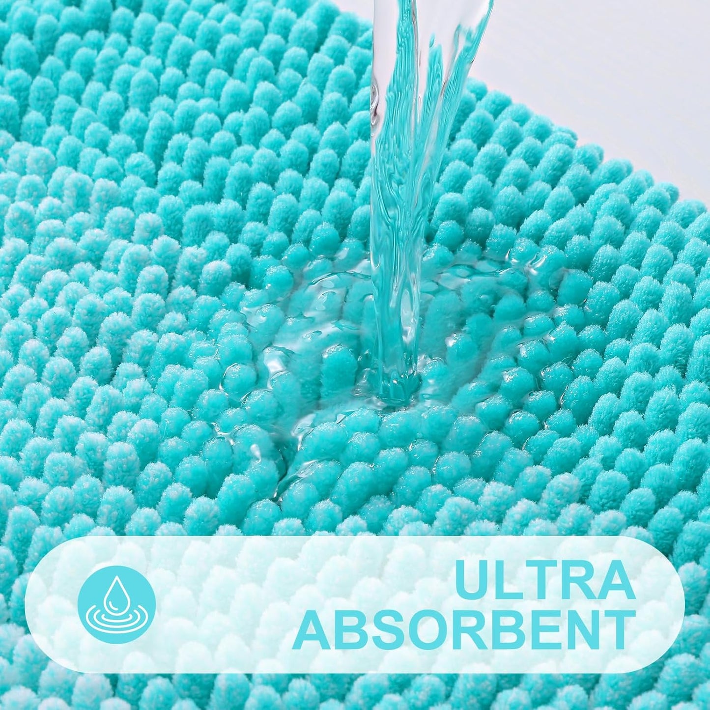 OLANLY Bathroom Rug - Extra Soft Chenille Shaggy Mat | Non-Slip & Absorbent, 24" x 16", Turquoise