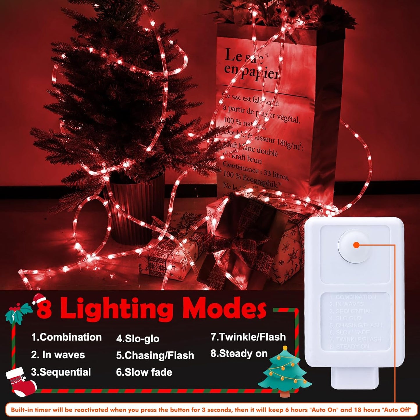 Skiennix 150ft LED Rope Lights - Waterproof, Connectable & Flexible Tube Lights for Indoor/Outdoor Decor (Red)