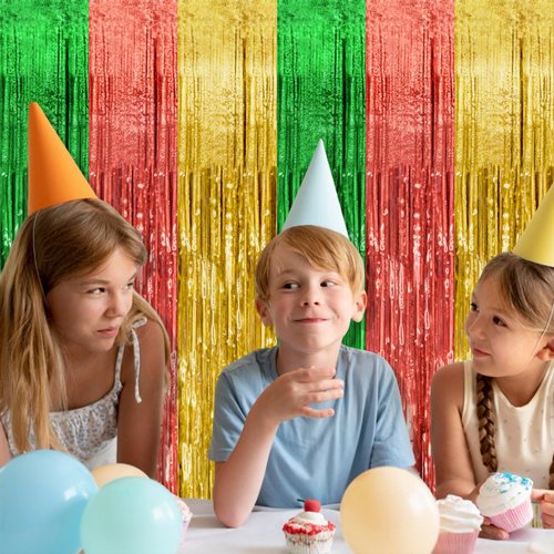 10 Pack Hawaii Party Backdrop Decorations Vibrant Summer Streamers Foil Fringe Curtains Metallic Tinsel Backdrop for Birthday Graduation Baby Shower Christmas Beach Holiday Party Decors
