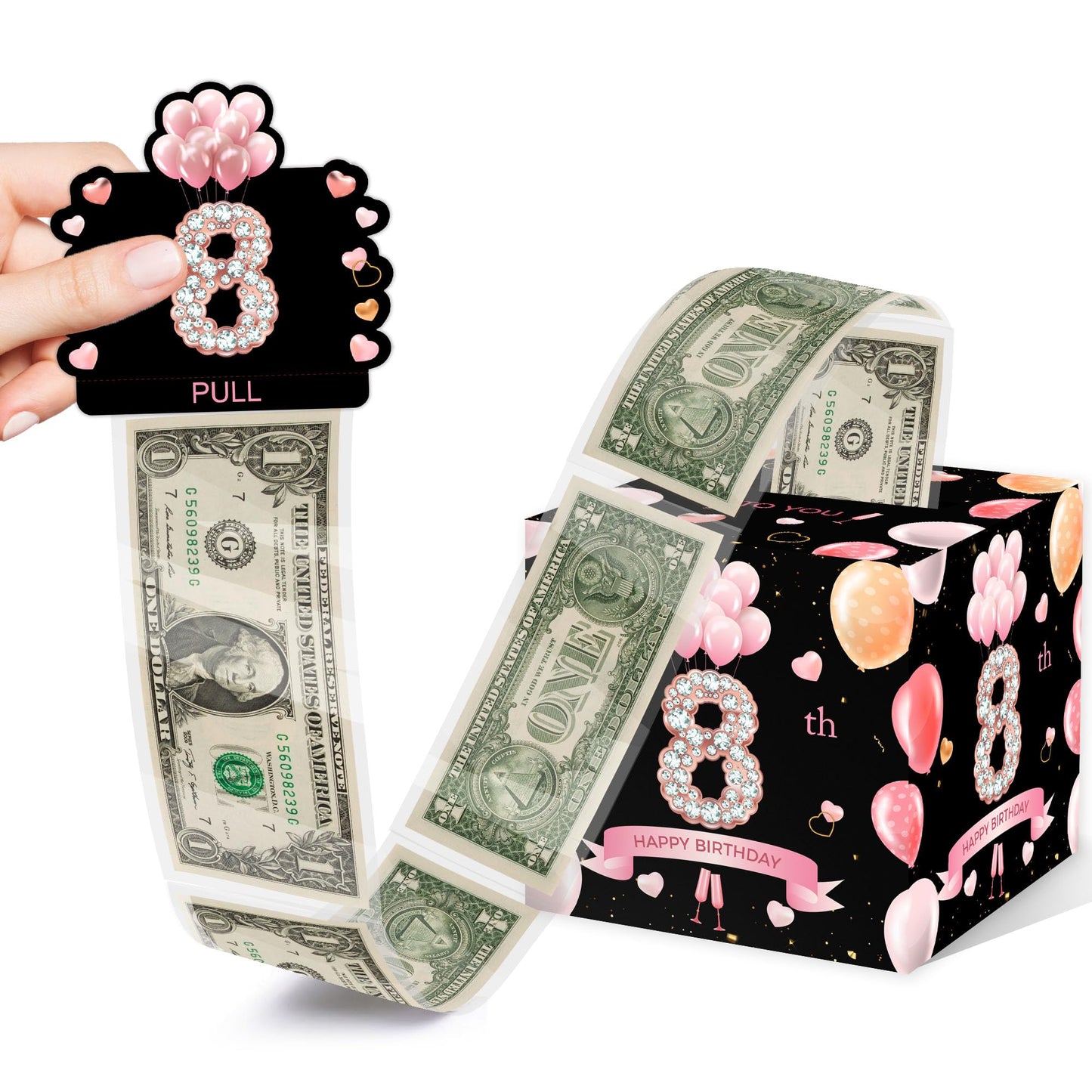 Surprise Gift Box for 8th Birthday Party, Happy Birthday Money Gift Boxes with 35PCS Bags