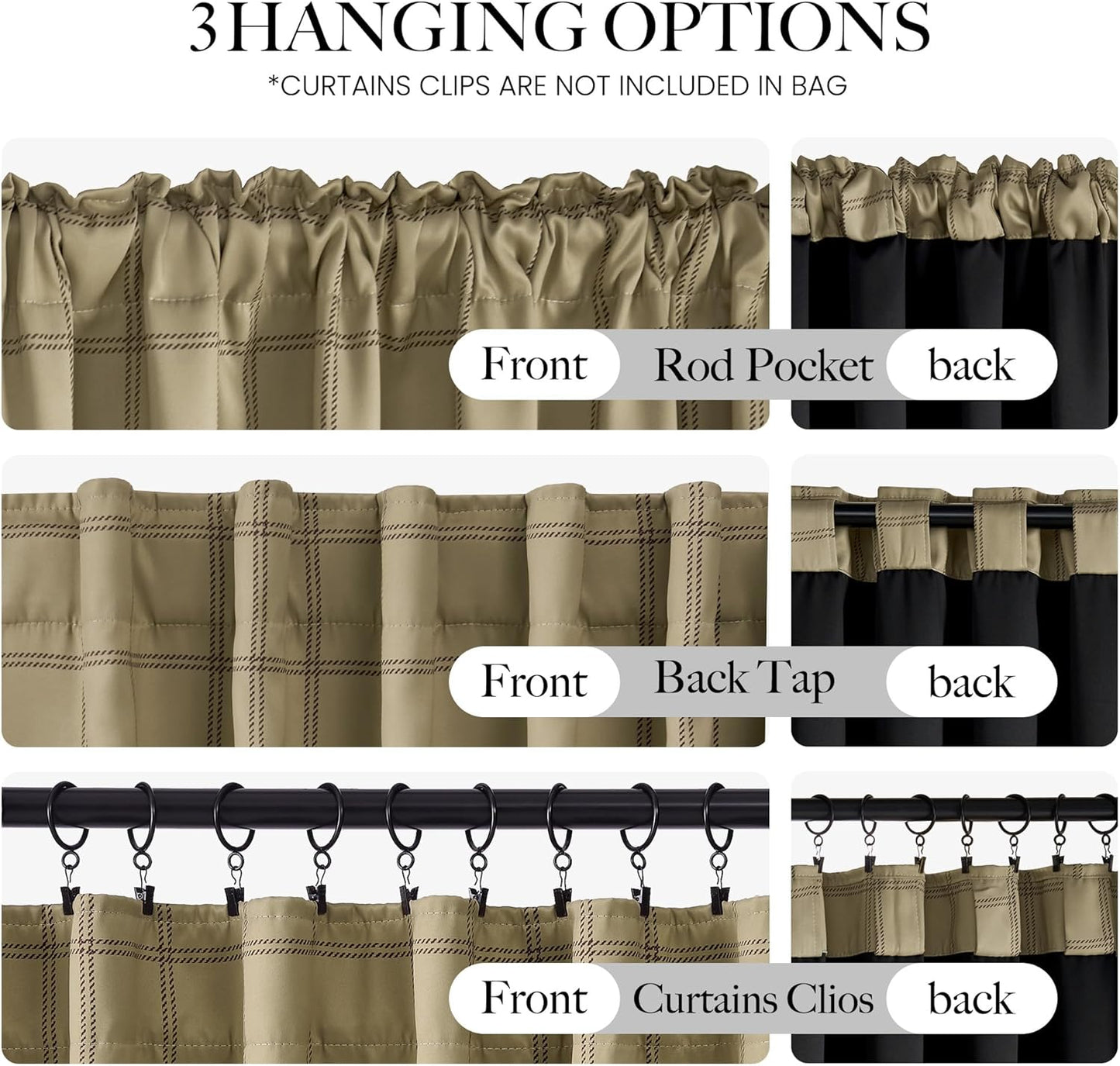 NICETOWN 100% Blackout Plaid Curtains - 84 Inch Long Thermal Insulated Drapes, 2 Panels Set, Burlap
