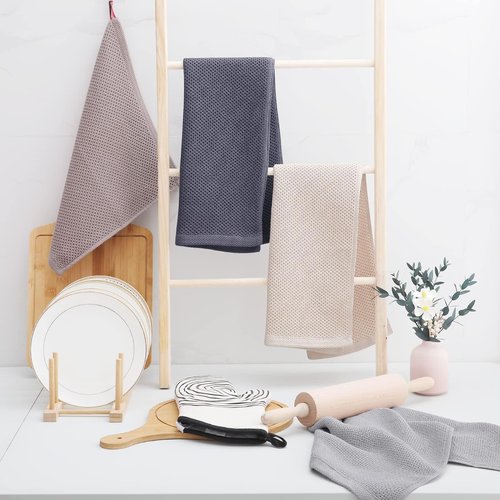 Homaxy 100% Cotton Waffle Weave Kitchen Dish Towels, Ultra Soft Absorbent Quick Drying Cleaning Towel, 13 x 28 Inches, 24-Pack, Dark Grey