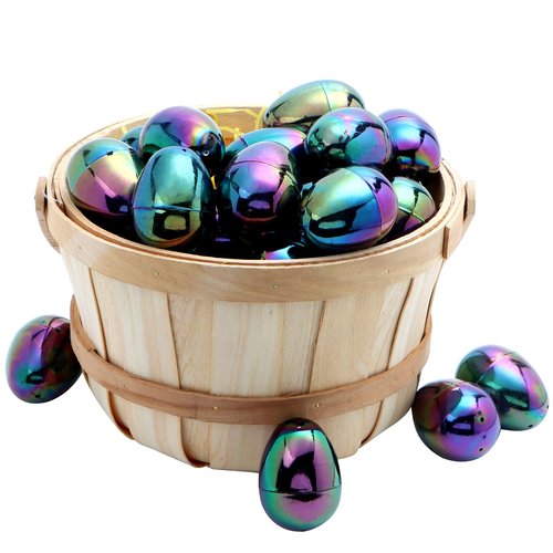 JOYIN 2.3'' Easter Eggs, 24 Pcs Plastic Eggs Metal Color for Filling Specific Treats, Colorful Easter Theme Party Favor, Classroom Prize Supplies