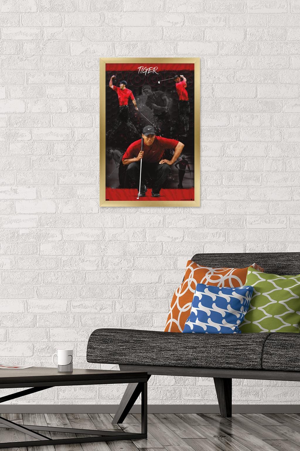 Trends International Tiger Woods - Sketch Wall Poster, 14.725" x 22.375", Gold Framed Version