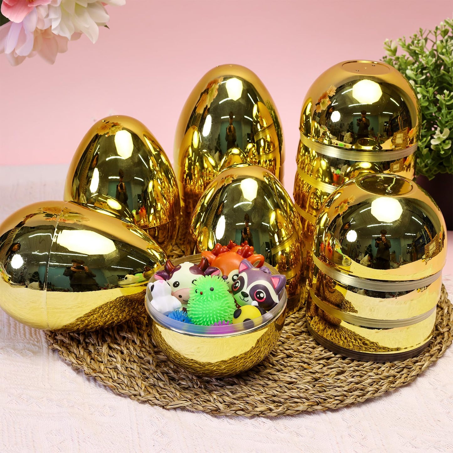 MGparty Jumbo Golden Easter Eggs 6 Inch 6 Pcs Fillable Large Plastic Empty Gold Easter Eggs Bulk for Easter Egg Hunt Basket Stuffers Party Favors and Decorations
