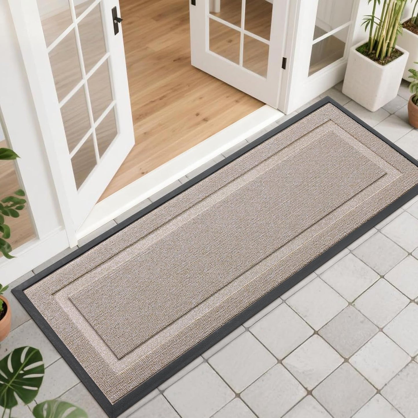 OLANLY Waterproof Front Door Mat - All-Season Indoor/Outdoor Doormat, Easy Clean, 47x17, Camel