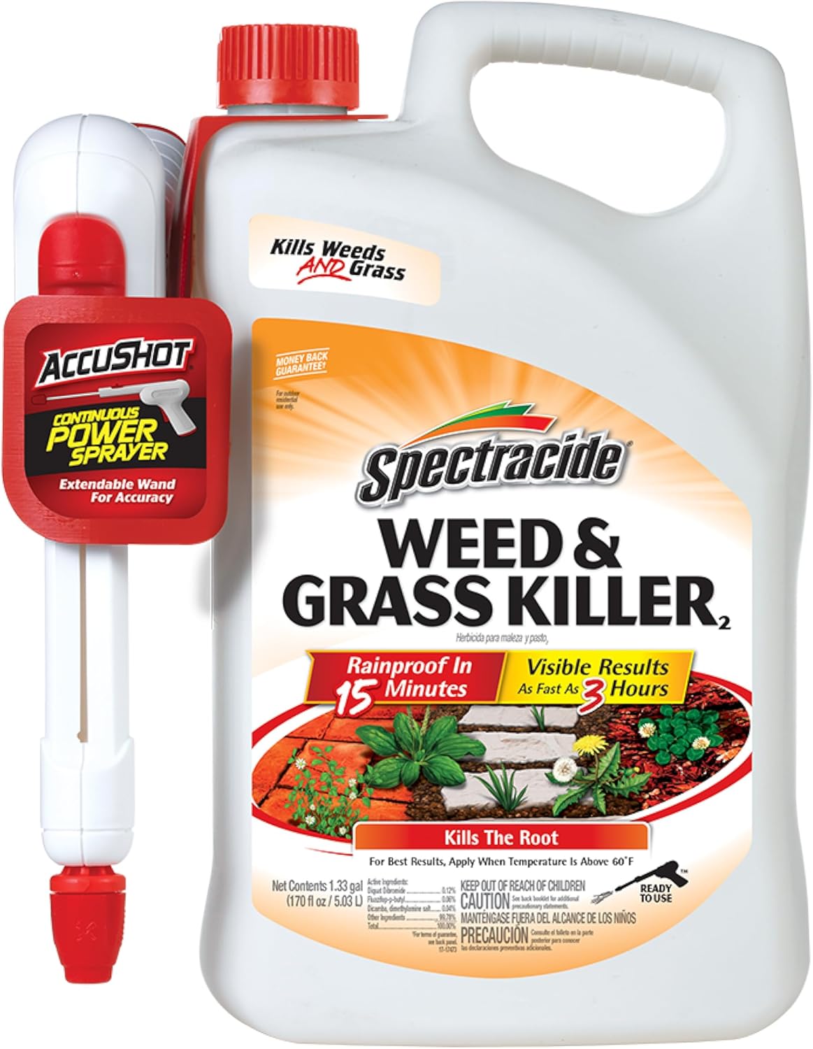 Spectracide Weed & Grass Killer - 1.33 Gallons with AccuShot Sprayer | Kills Weeds to the Root, Rainproof in 15 Minutes