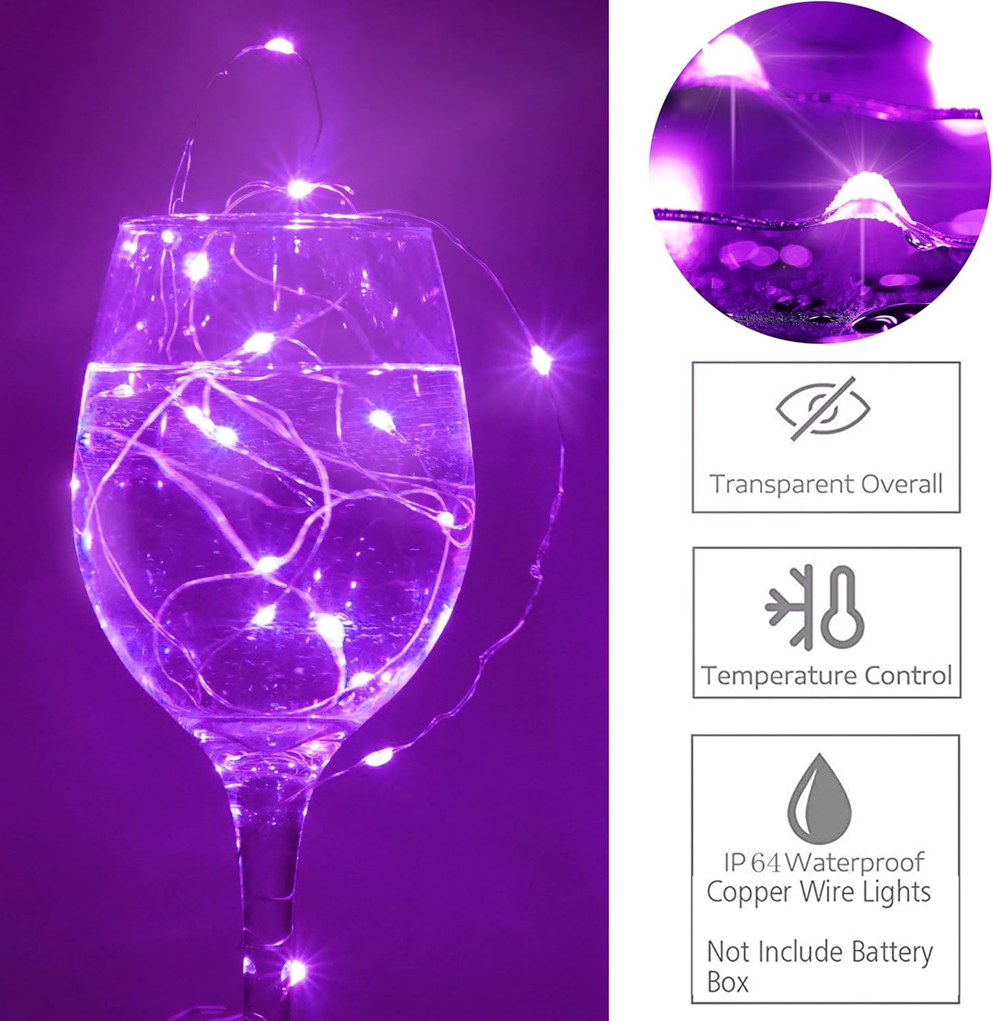 SmilingTown 20 LED Purple Fairy Lights - Battery Operated 6.6ft Waterproof String Lights for DIY Decor