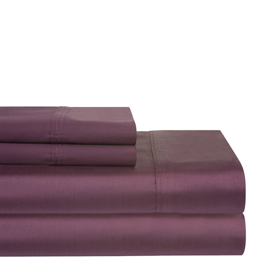 Pointehaven 400 Thread Count Deep Pocket 100% Pima Cotton Sheet Set, Plum, Queen