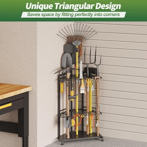 Garden Tool Organizer | Skiennix Heavy Duty Metal Rack with 34 Compartments & 14 Hooks for Efficient Storage