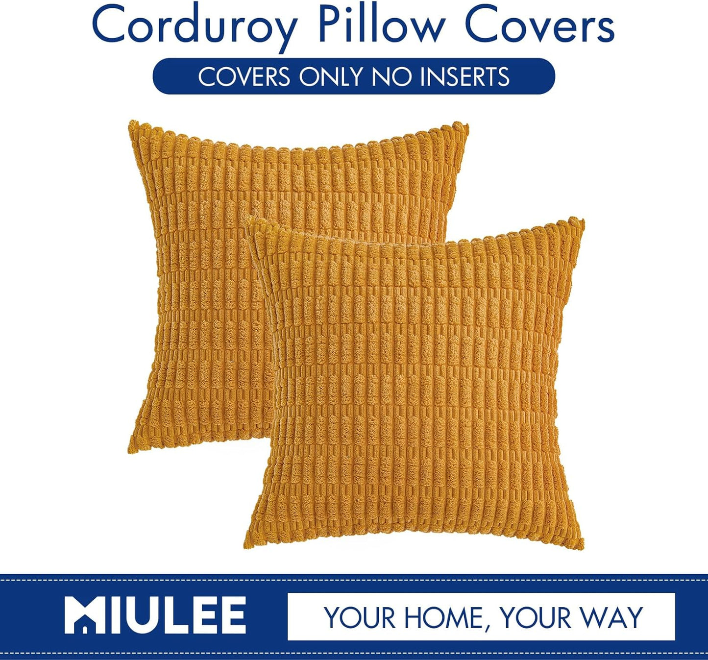 MIULEE Corduroy Throw Pillow Covers - Soft Boho Striped Design | 16x16 Inch for Modern Farmhouse Decor - Gold Yellow