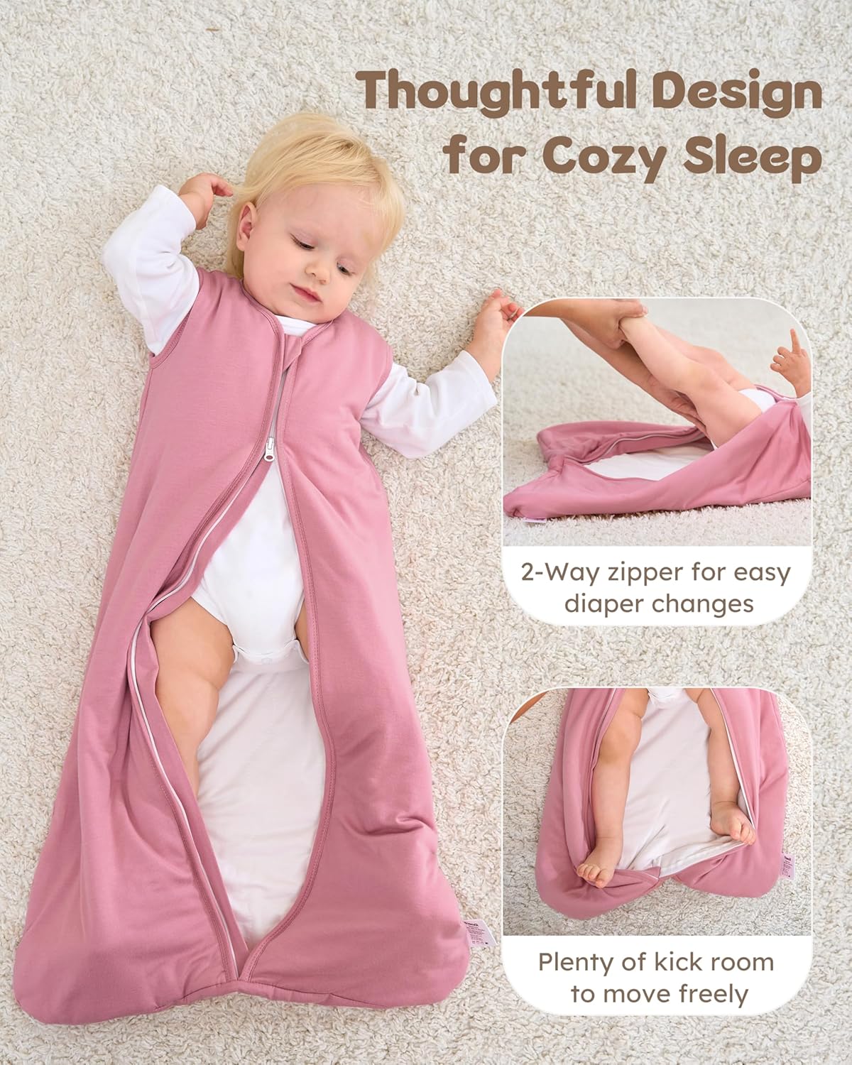 Rayon Made from Bamboo Baby Sleep Sack - Soft 1.0 Tog Wearable Blanket for Infants | 2-Pack Pink Rainbow, 6-12 Months