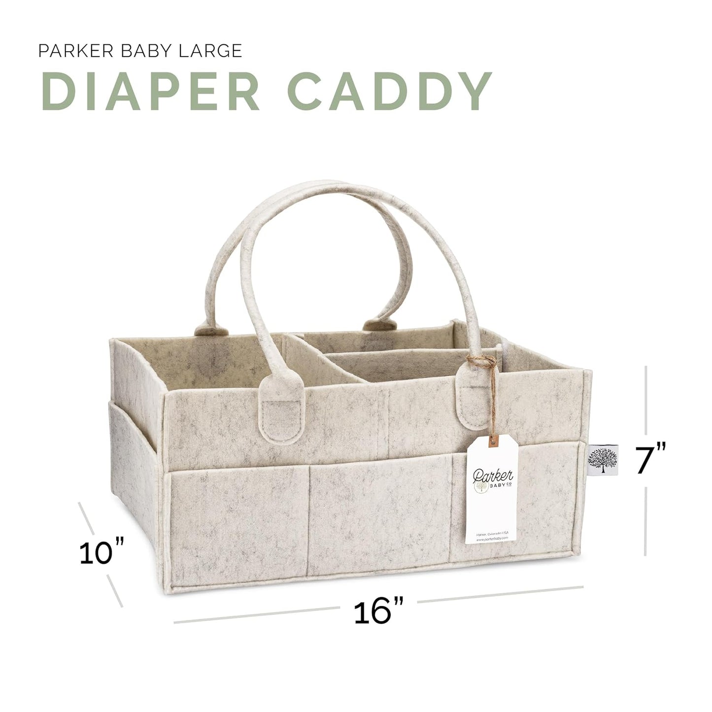 Parker Baby Diaper Caddy - Large Nursery Storage Bin & Car Organizer for Diapers & Wipes - White