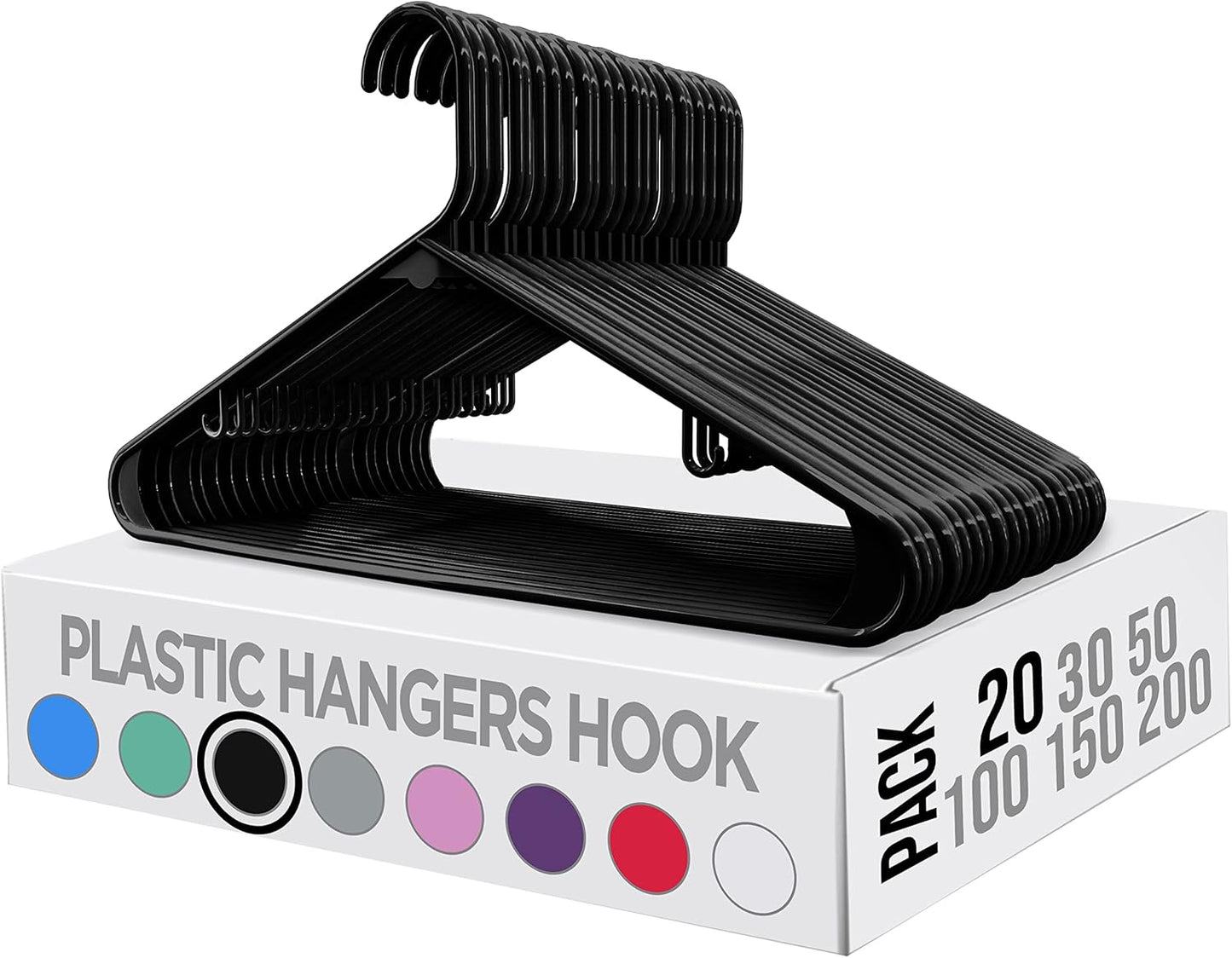 Utopia Home Plastic Hangers - Durable Space-Saving Clothes Organizer - 20 Pack for Shirts, Pants & Coats (Black)