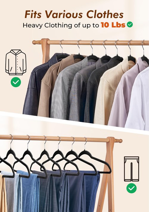 HOUSE DAY Black Velvet Hangers 50 Pack - Non Slip Felt Hangers Closet Essentials, Premium Space Saving Hanger, Gentle on Clothes, Sturdy Shoulder Design