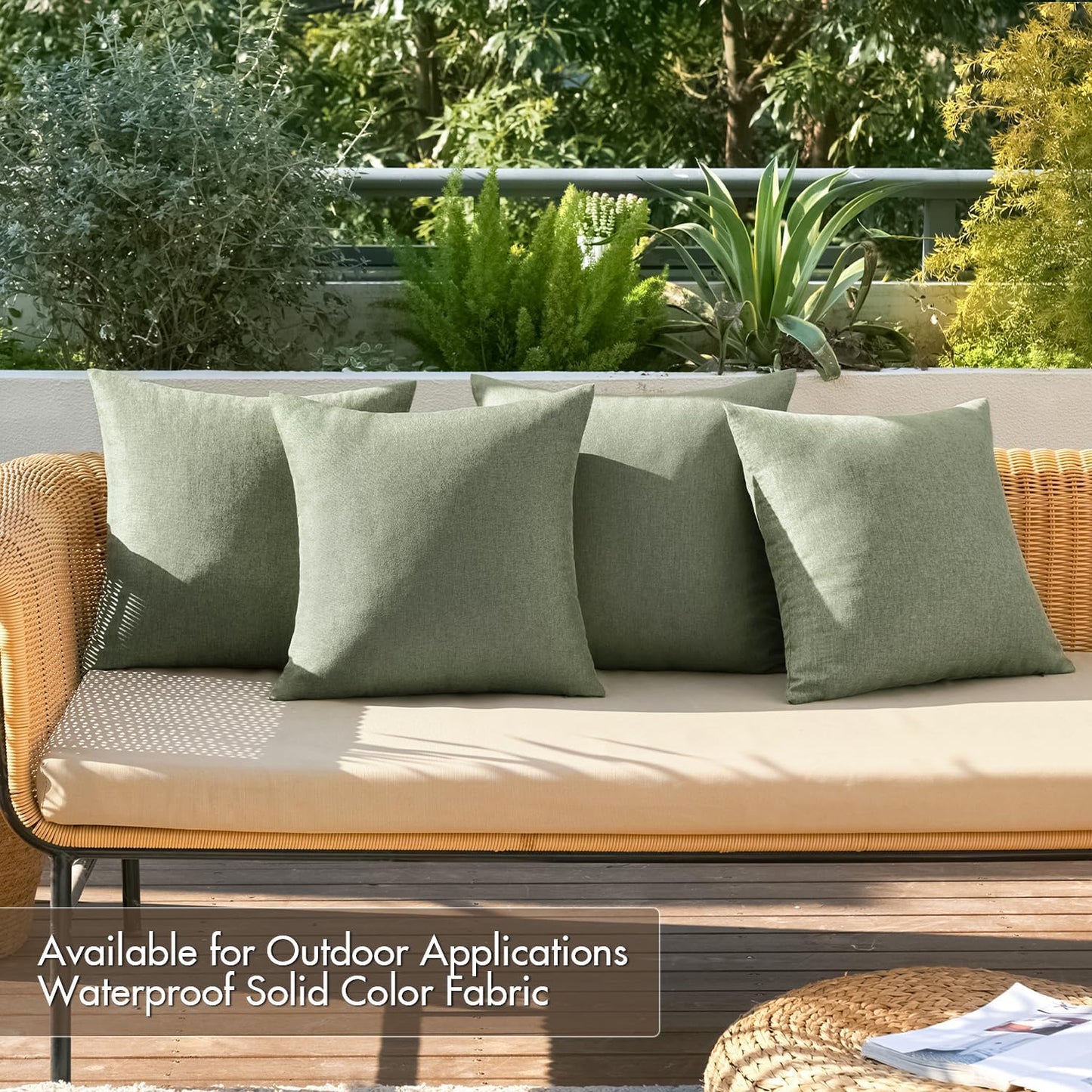 MIULEE Decorative Outdoor Throw Pillow Covers - Waterproof Linen Cushion Cases | Pack of 4, 18x18 Inch, Gray Green