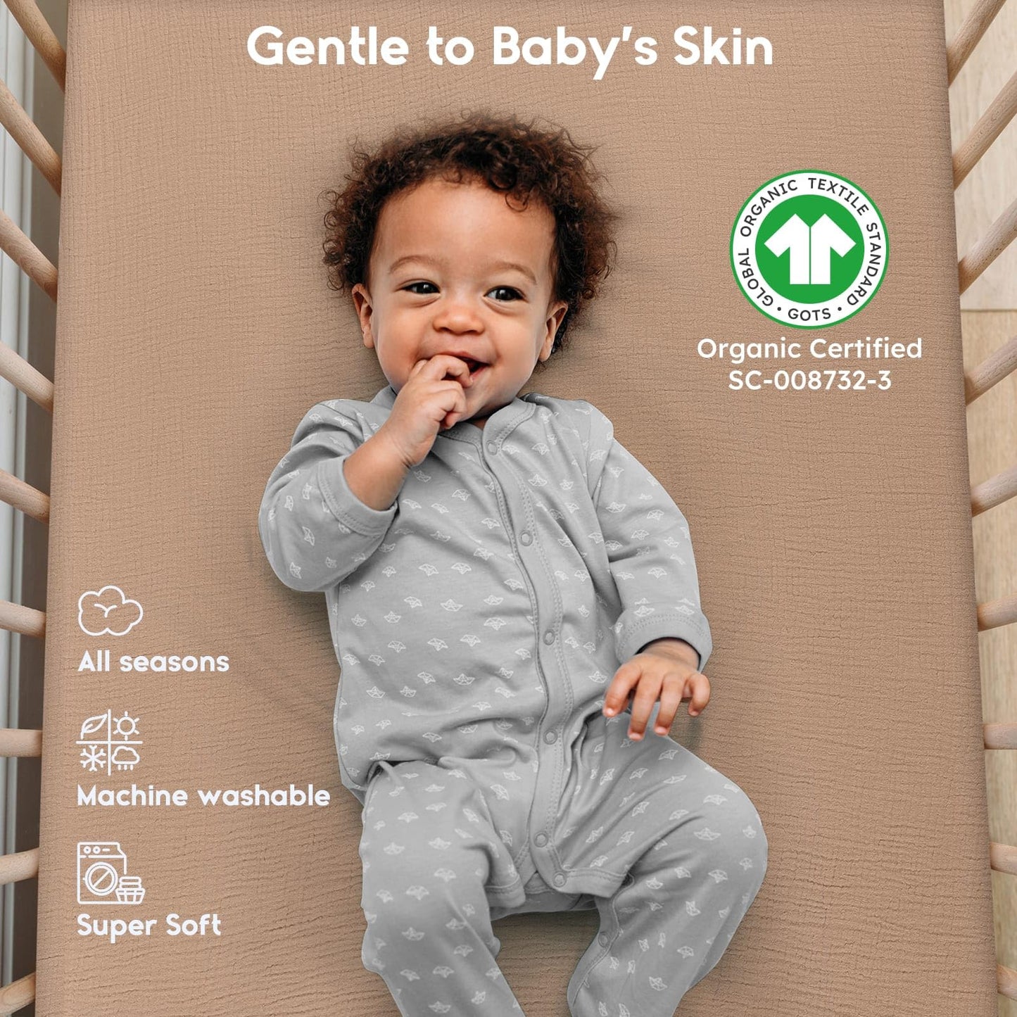 Yoofoss Muslin Crib Sheets for Boys Girls 100% Cotton Fitted Baby Crib Sheet 2 Pack Soft and Breathable for Standard Crib Mattress & Toddler Mattress 52"x28" Apricot&Green