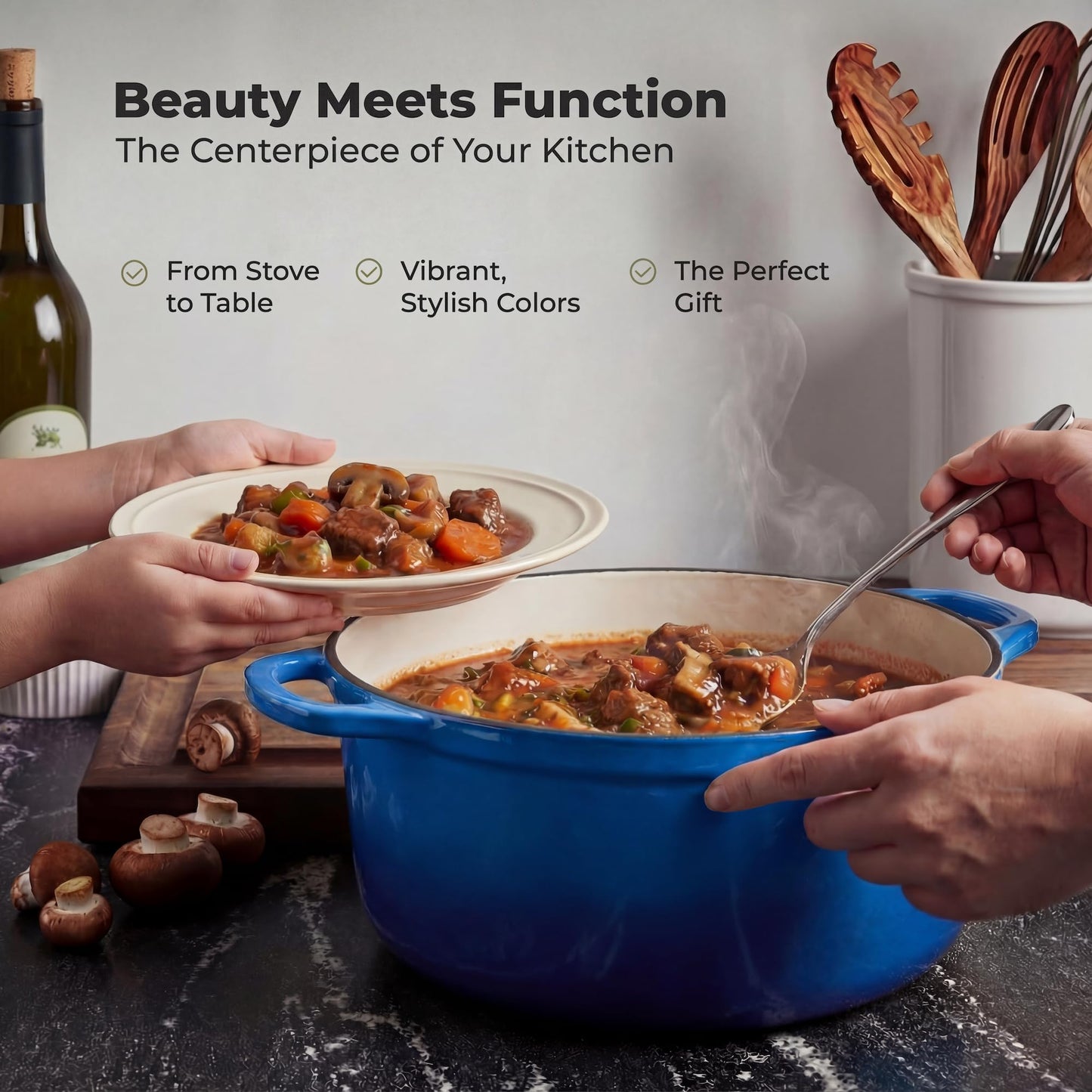 Zulay Kitchen 6 Quart Enameled Cast Iron Dutch Oven Pot with Lid – Premium Durability & Oven Safe up to 500°F – Heavy Duty Cookware Perfect for Bread Baking, Stews, Braising & Roasting - Blue