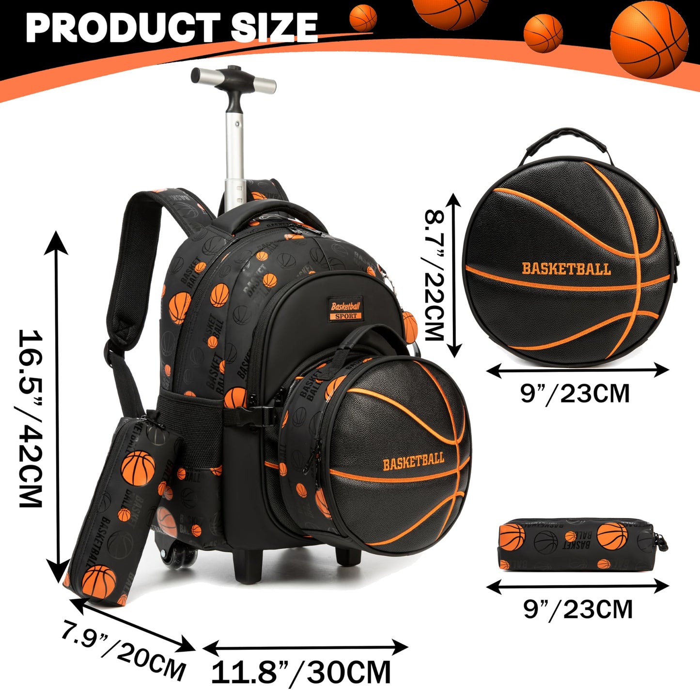 MYHSBYO Dinosaur Rolling Backpack Boys Kids Wheeled Backpack Carry On Luggage Bookbag with Roller Set for Elementary School