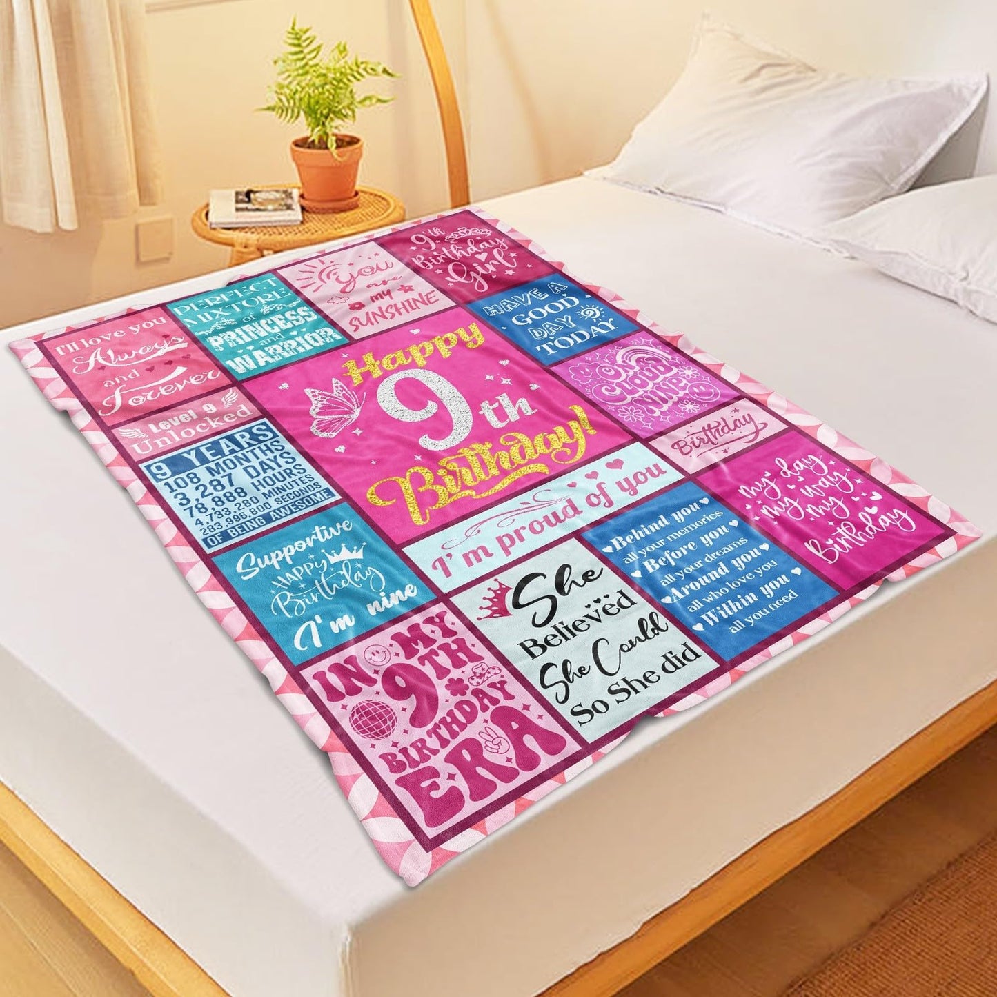 Lavua 9 Year Old Girl Birthday Gifts - Birthday Gift for 9 Years Old Girl - 9th Birthday Decorations for Girls Daughter Granddaughter Niece - 9-Year-Old Girls Gift - 9th Blanket 50"X60"
