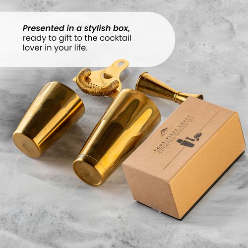 A Bar Above 4-Piece Cocktail Shaker Set for Professional & Home Bar – Premium Bar Kit Gifts Includes Strainer, Japanese Jigger & Boston Shaker Set