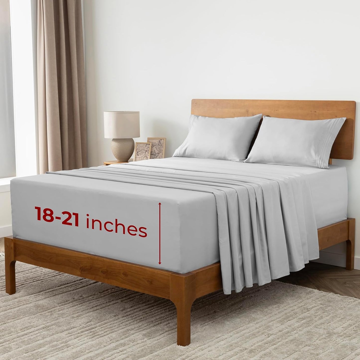 Mellanni Extra Deep Full Sheets - Hotel Luxury Ultra Soft Cooling Bedding | 4 PC Set, Light Gray