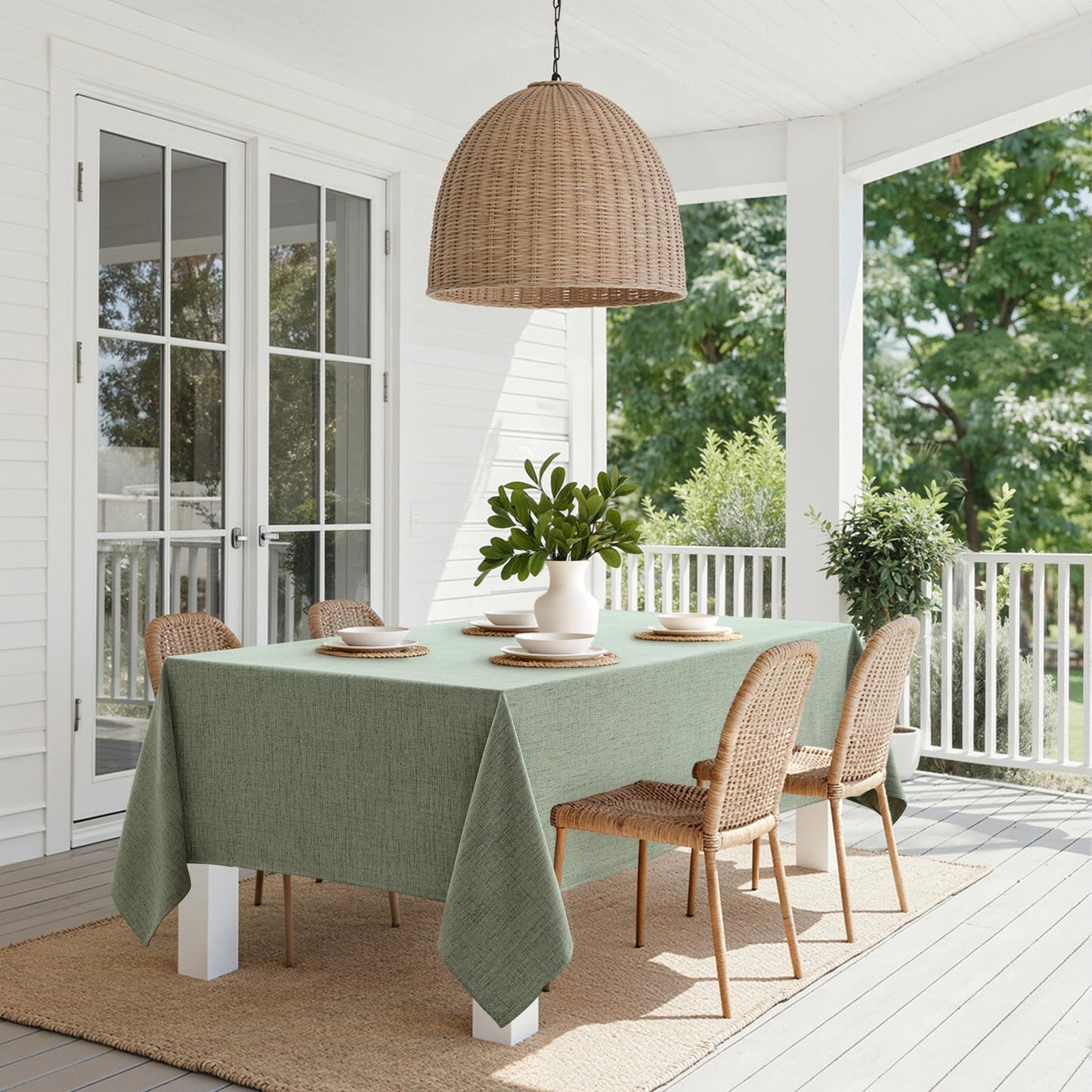 MIULEE Sage Green Linen Polyester Tablecloth 60x104 Inch Spring Rectangle Table Cloth Waterproof,Stain Resistant for Dining Party Wedding