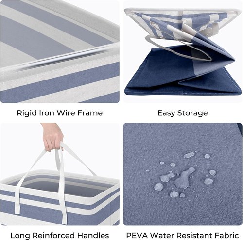 HomeHacks Large Waterproof Laundry Basket - Collapsible Tall Hamper with Extended Handles | Blue, 88L