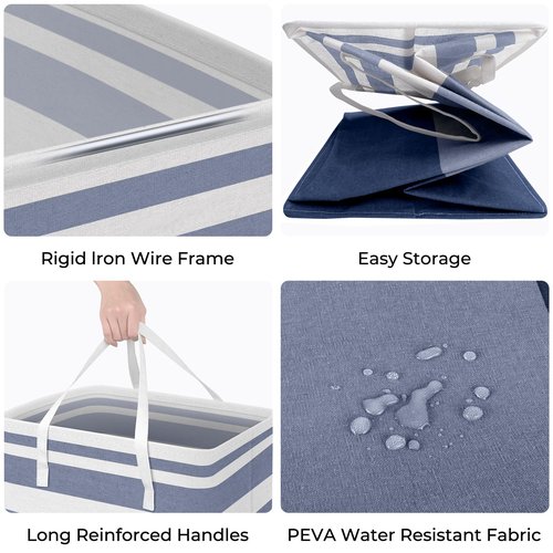 HomeHacks 2-Pack Large Laundry Basket, Waterproof, Freestanding Laundry Hamper, Collapsible Tall Clothes Hamper with Extended Handles for Clothes Toys in the Dorm and Family (Blue, 125L)