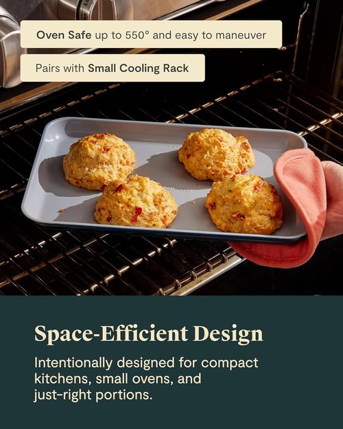 Caraway Nonstick Ceramic Baking Sheet - 9x13” Mini Pan, Non-Toxic & Oven Safe - Aluminized Steel Core - Cream