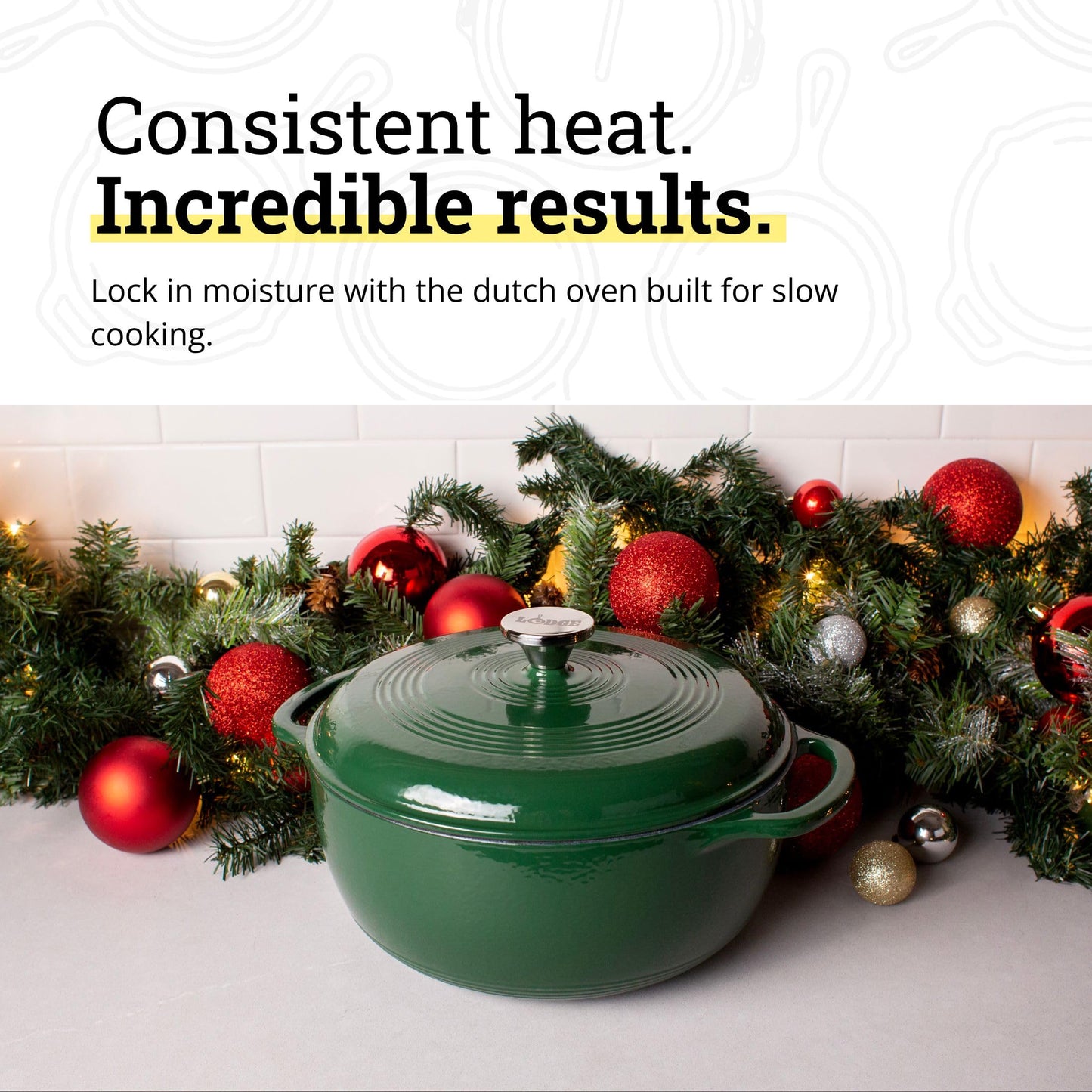 Lodge Essential Enamel Cast Iron Dutch Oven - Perfect for Bread Baking, Braising, Marinating & Slow Cooking - Features Moisture-Sealing Lid & Dual Handles - Kitchen Essentials - 6 Quarts - Evergreen