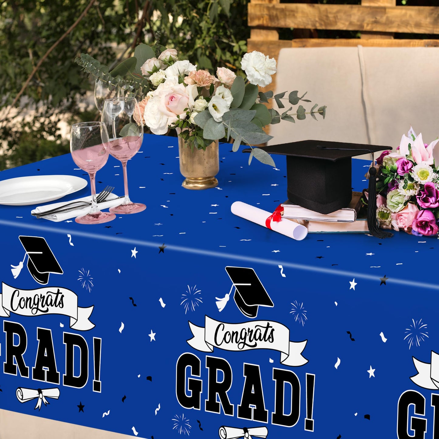 QZYL 2 PCS Graduation Decorations 2026, 108" X 54" Blue Graduation Tablecloth, Disposable Plastic Class of 2026 Tablecover, Rectangle Congrats Grad Table Cloths for Grad Decor Party Supplies