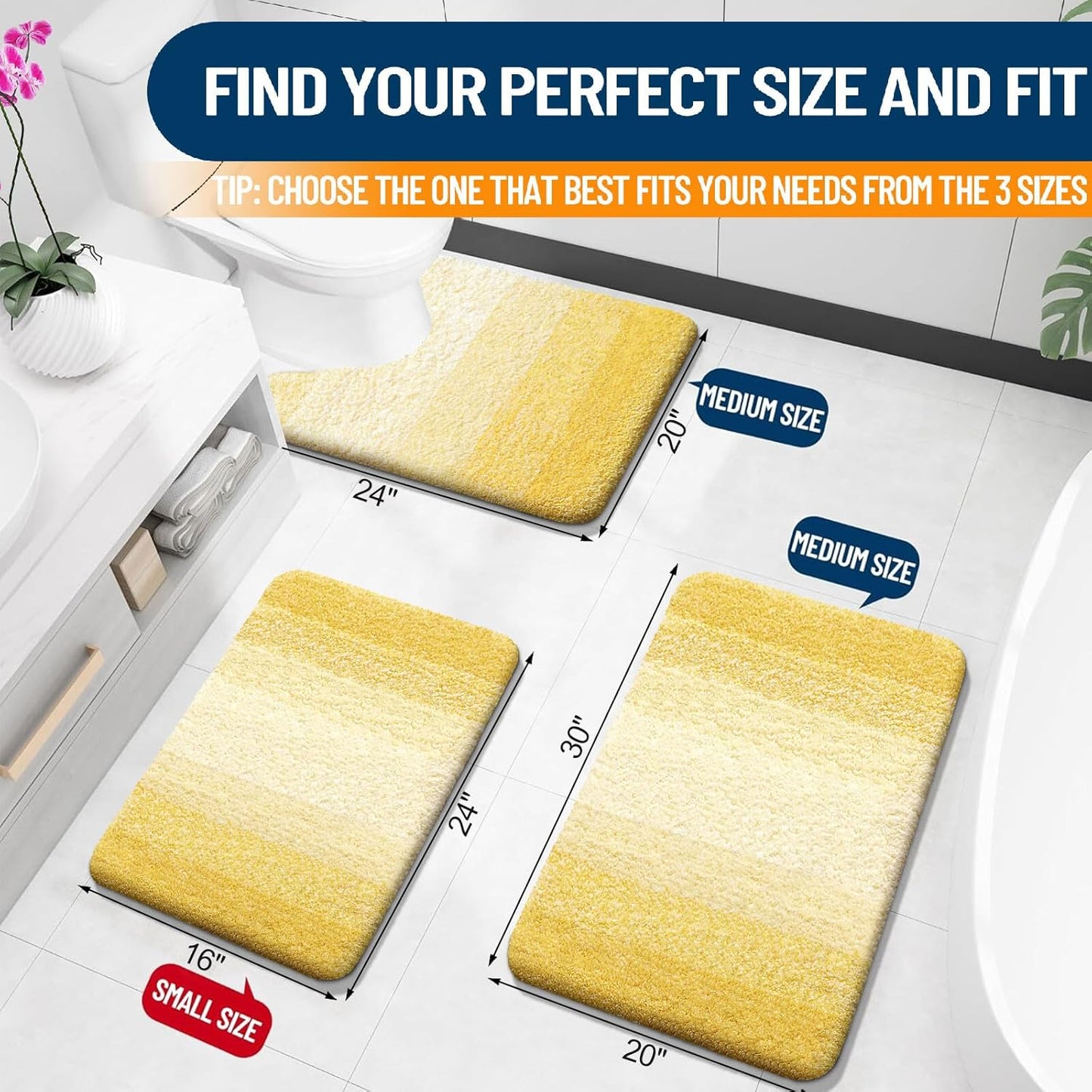 OLANLY Bathroom Rugs - Extra Soft Microfiber Mat 30x20 | Quick Dry, Machine Washable, Rubber Backing, Yellow