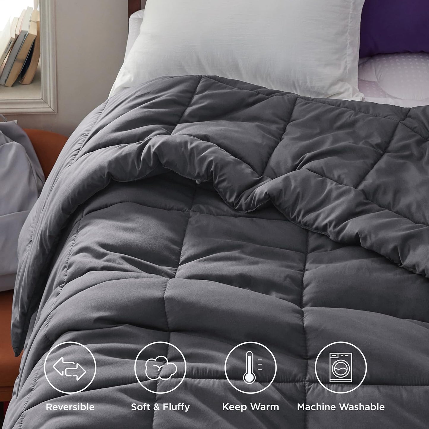 Bedsure Comforter Duvet Insert - All-Season Twin XL Quilted Down Alternative Bedding, Grey 92 x 68 Inches