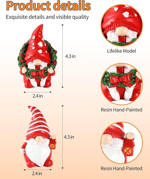 iStatue Set of 2 Resin Christmas Gnomes - Adorable Hand-Painted Tomte Figurines for Home & Garden Decor