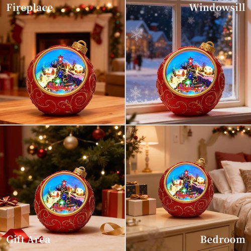 Animated Musical Christmas Village Figurines by [Brand Name] - Rotating Train & Lights | USB-C/Battery Powered, Auto 6H Timer