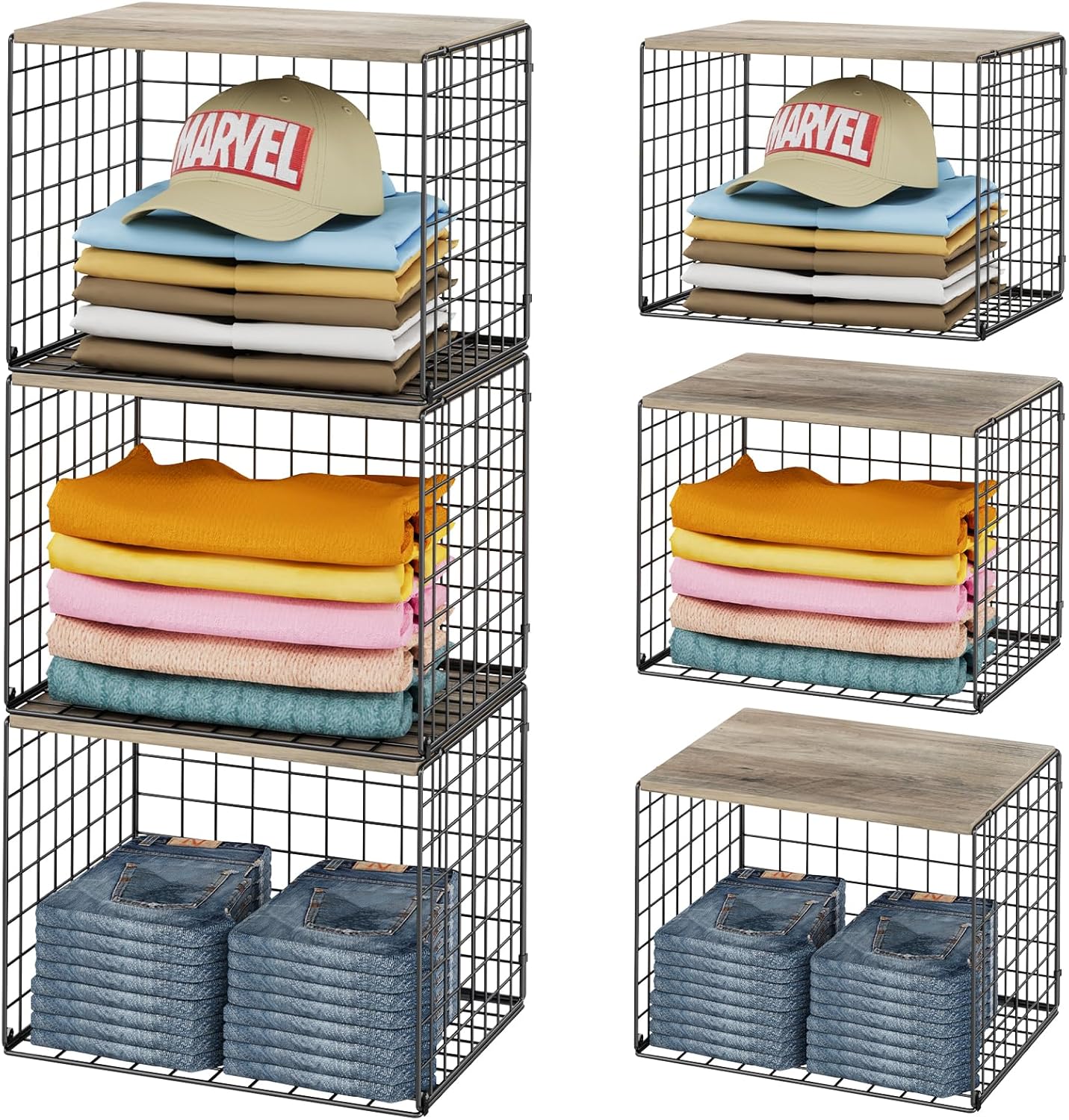 Skiennix Closet Organizer Set - Stackable Storage Shelves for Clothes & Sweaters | Space-Saving Design, Set of 3