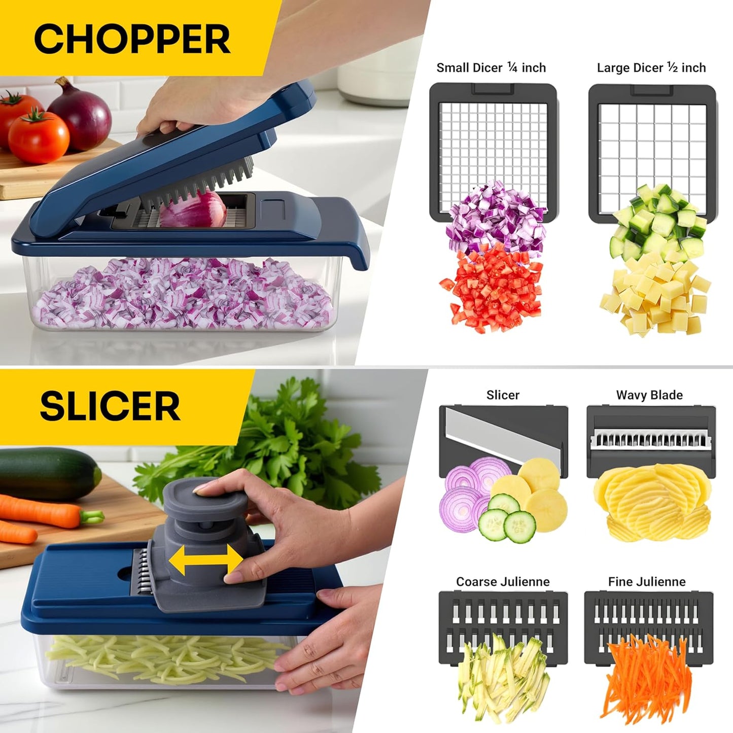 UltraChop 12-Blade Heavy Duty Vegetable Chopper - All-In-One Food Processor & Spiralizer | Blue