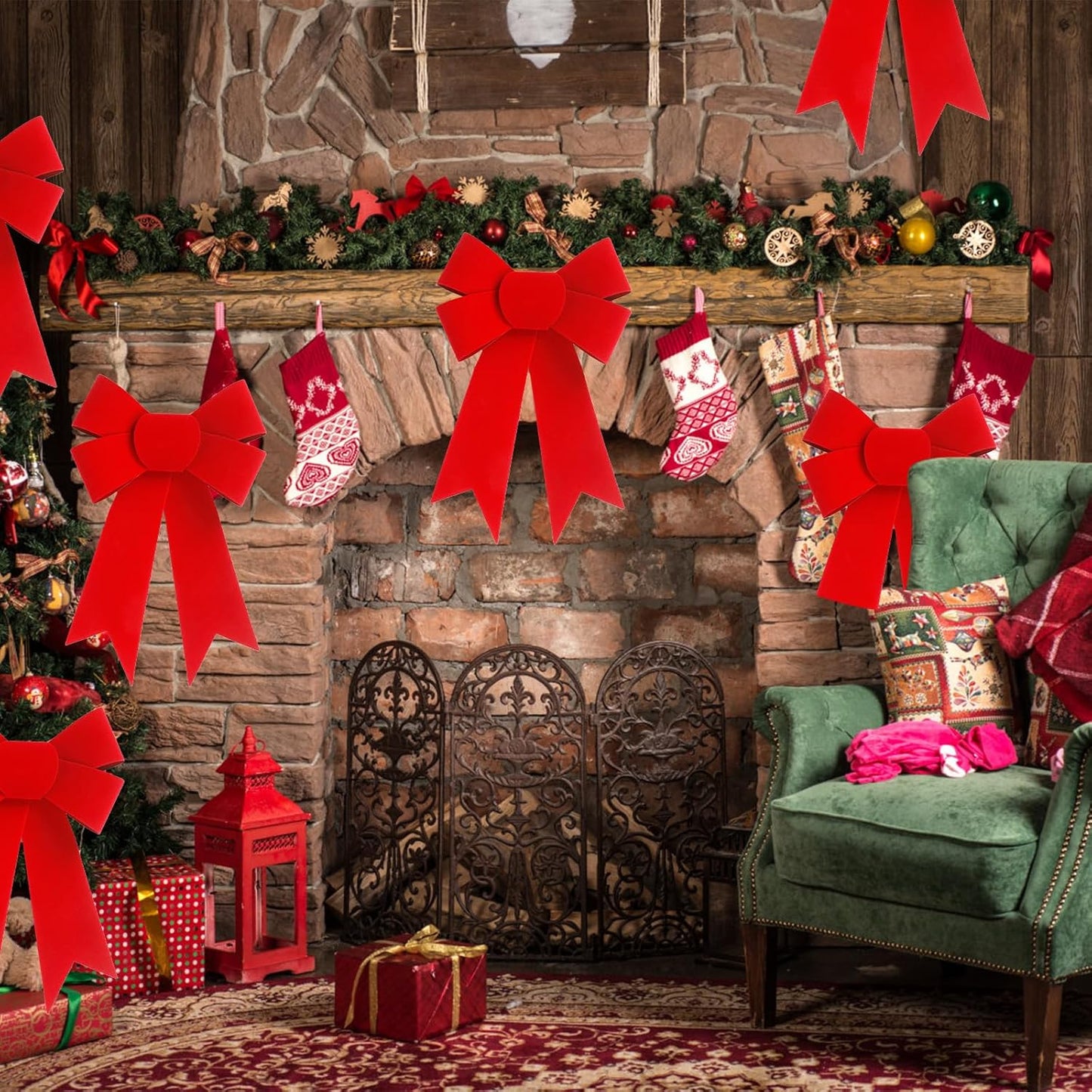 Regine Switzerland 24 PCS Red Velvet Bows - Festive 5x8 Inch Hanging Decorations for Christmas Trees & Wreaths