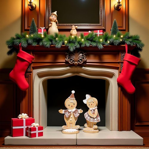Braxio Gingerbread Decor - 2Pc Resin Christmas Table Decorations | Festive Gingerbread Boy & Girl
