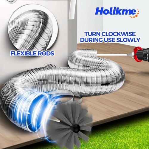 Holikme Dryer Vent Cleaner Kit - 30 Feet Flexible Lint Brush with Drill Attachment | Easy Cleaning in Grey