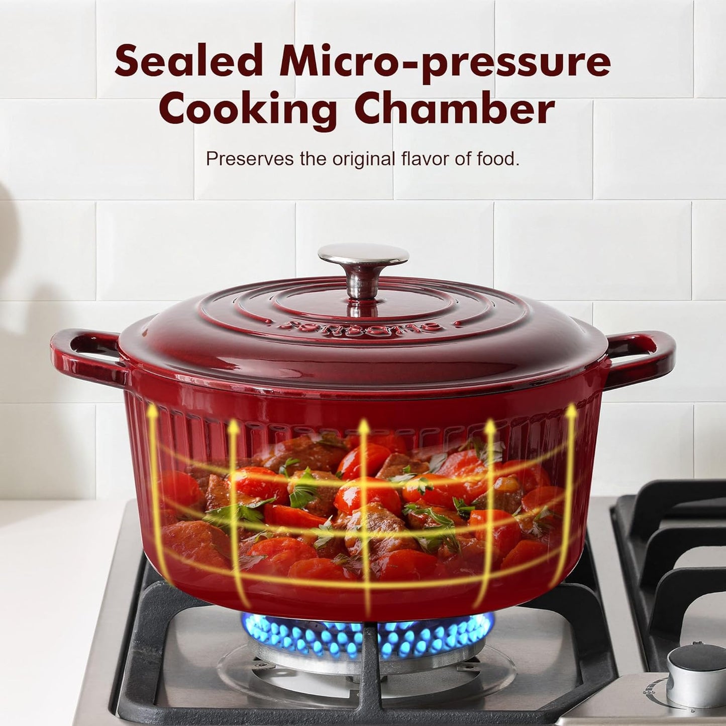 SENSARTE Enameled Cast Iron Dutch Oven - 3.5 Quart Heavy-Duty Pot with Lid & Accessories | Red