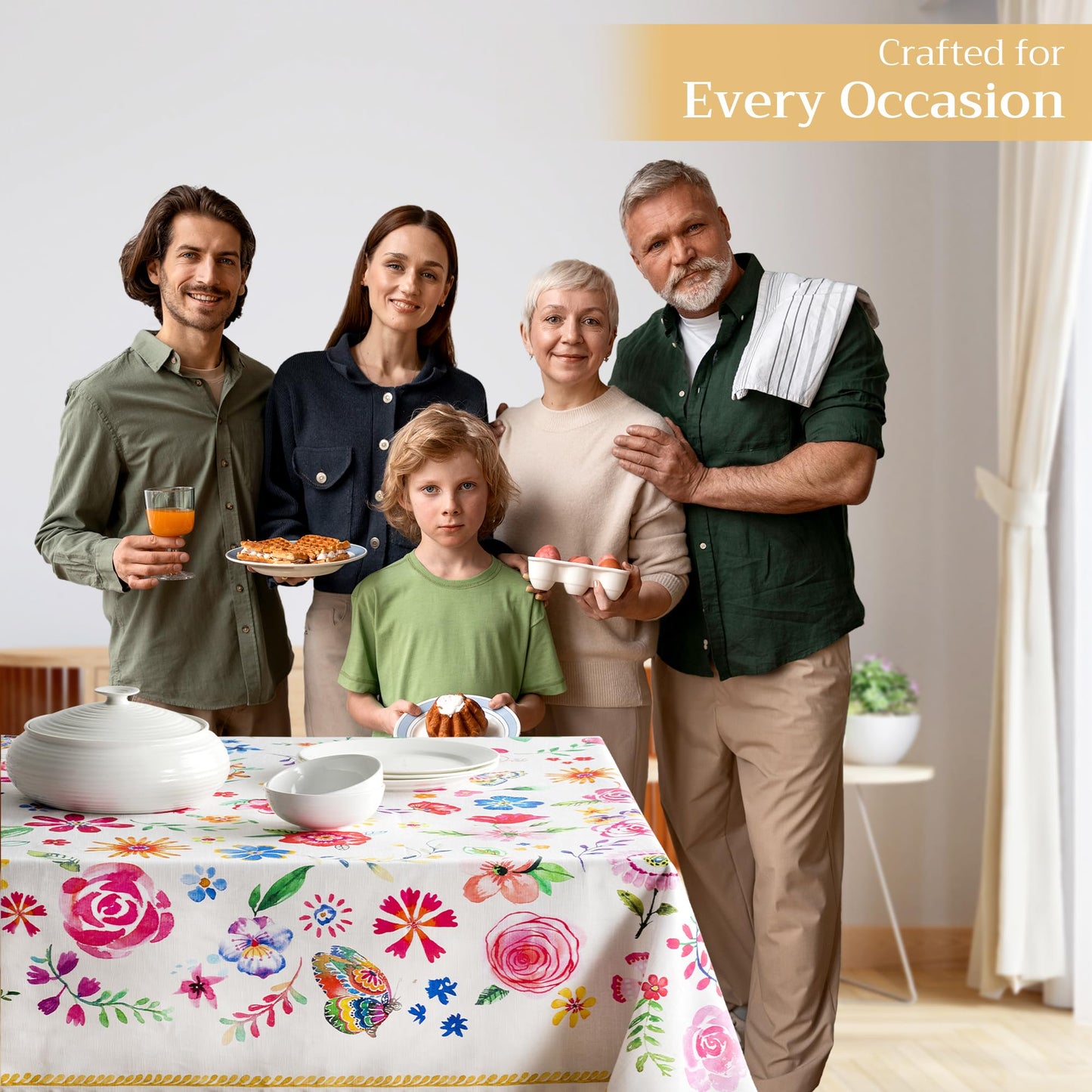 Maison d' Hermine Table Cloth Rectangle Table 100% Cotton 70 x 108 Inches Tablecloth Reusable Decorative for Dining Kitchen Farmhouse Home Gifts for Mothers Day Spring Summer- Happy Florals - Sweety