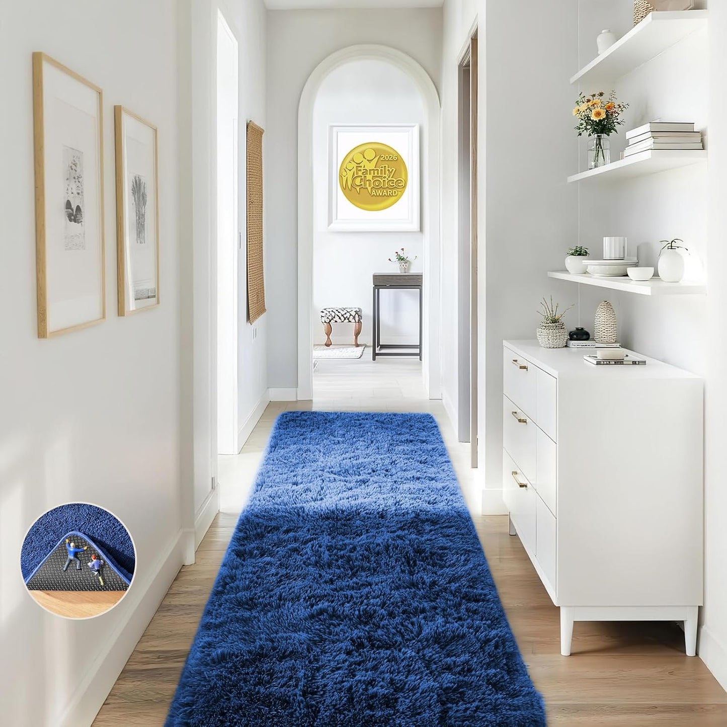 Ophanie Blue Runner Rug - Soft Non-Slip Shaggy Carpet for Hallway & Bedroom | 2x6 ft Aesthetic Decor